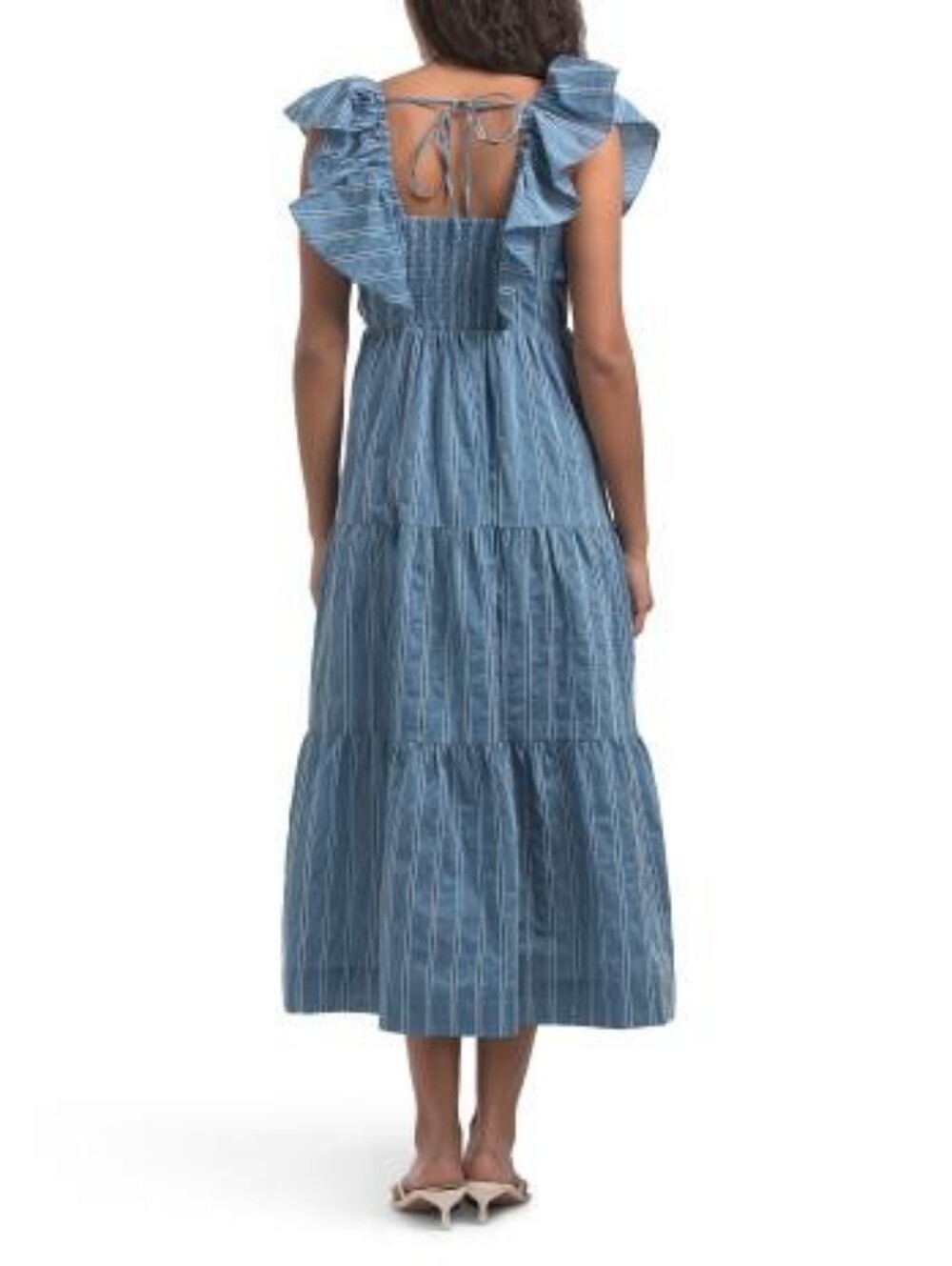 NWT - Adelyn Rae Shannon Blue Striped Flutter Sleeve Tie Back Midi Dress -Size M - Picture 5 of 14